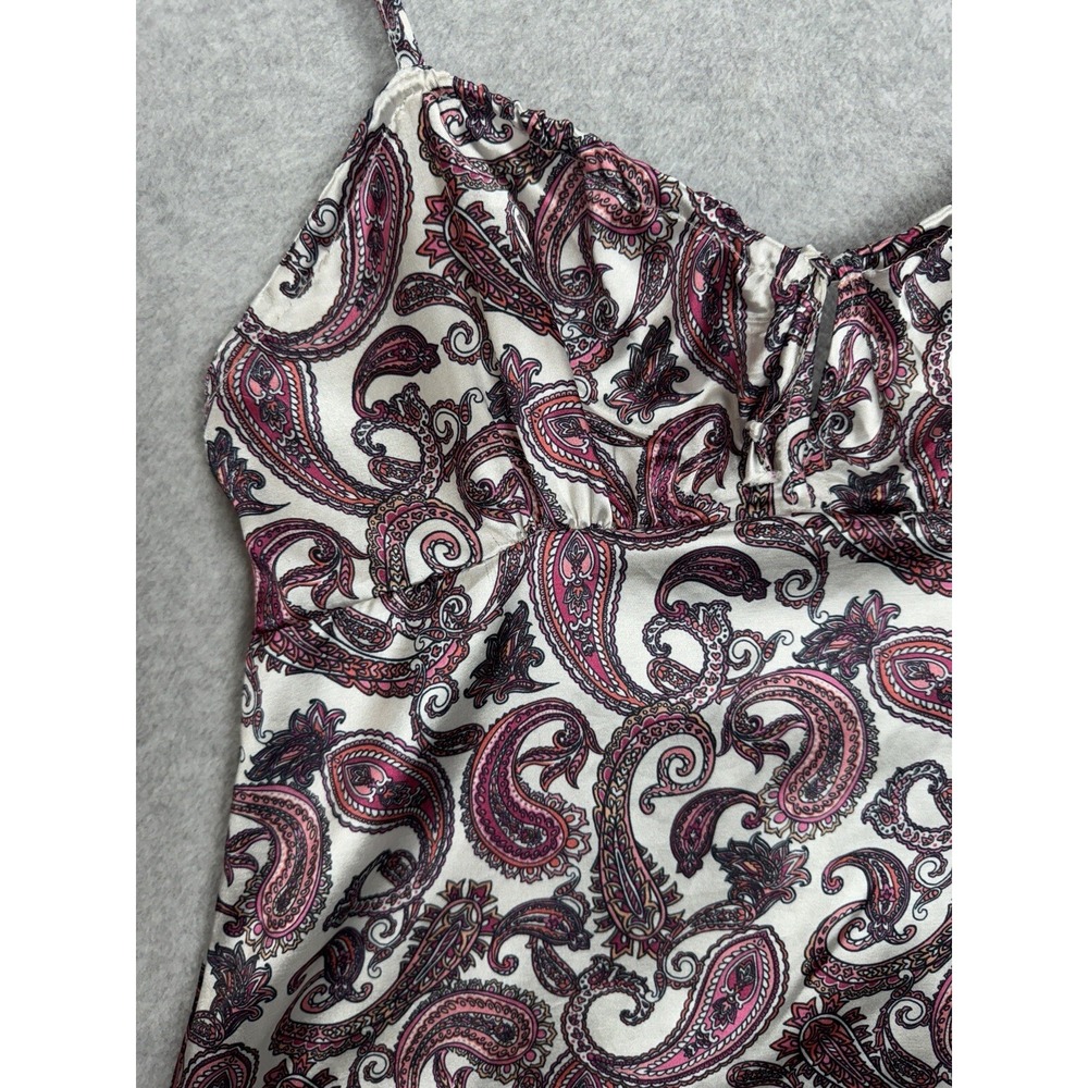 90s Y2K Silky‎ Satin Birch & Stone Women's Floral Mini Slip Dress Milkmaid Sz M - Picture 4 of 16